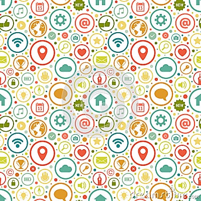 Seamless pattern with icons on various themes Vector Illustration