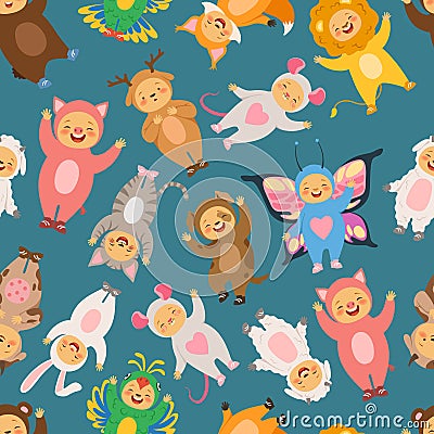 Seamless pattern with illustrations of kids in carnival costumes Vector Illustration