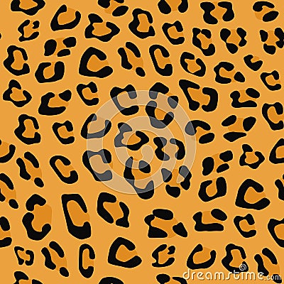 Seamless pattern. Imitation of skin of leopard. Black and brown spots on brown background. Vector Illustration