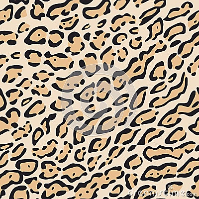 Seamless pattern. Imitation of skin of ocelot,tiger cat. Black and brown spots on beige background. Vector Illustration