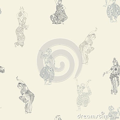 Seamless pattern with Indian dancers Vector Illustration