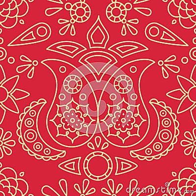 Seamless pattern with indian ornament paisley and asian flower Stock Photo