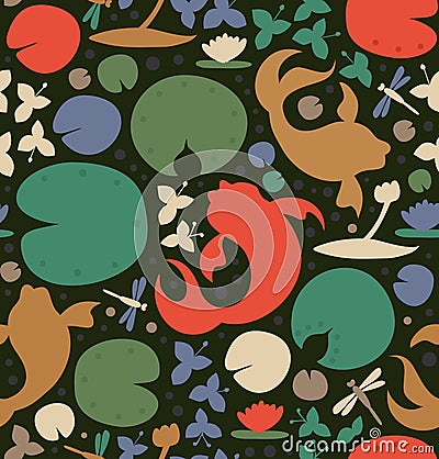 Seamless pattern with inhabitants of the pond. Vector Illustration