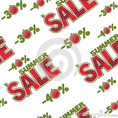 Seamless pattern of inscriptions in the watermelon style summer sale Stock Photo