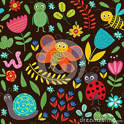 Seamless pattern with insect on black background Vector Illustration