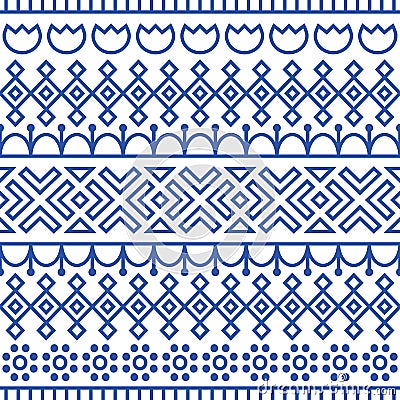 Seamless pattern inspired by scandinavian, finnish folk art. Nordic blue and white background. Repeated decoration Vector Illustration