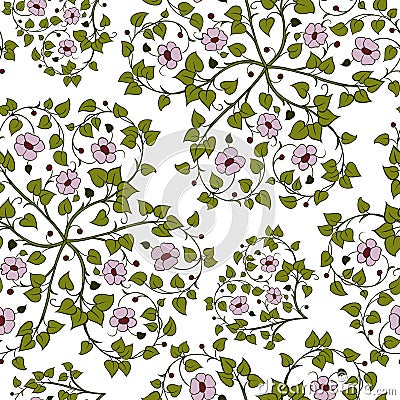 Seamless pattern with intertwining branches of hearts on a white Vector Illustration