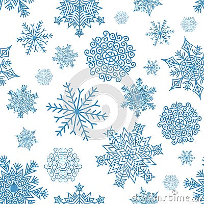 Seamless pattern of intricate blue snowflakes Vector Illustration