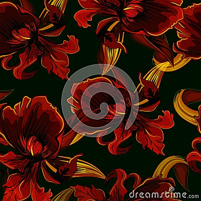 Seamless pattern with iris in black Vector Illustration