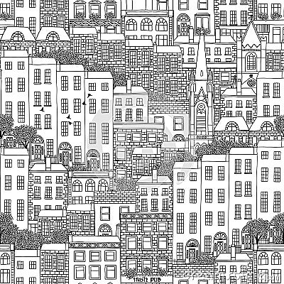 Seamless pattern of Irish style houses Vector Illustration