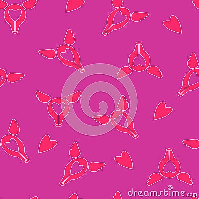 Seamless pattern with isometric hearts and wings.Seamless color vector drawing for Valentines day. Vector Illustration