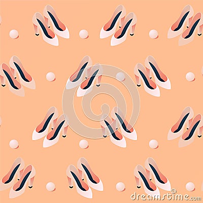 Seamless pattern with isometric shoes heels. Stylish classic women footwear in nude beige shades on peach color Stock Photo
