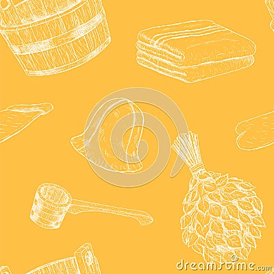 Seamless pattern items for sauna. Hand drawn vector set for bath. Vector Illustration