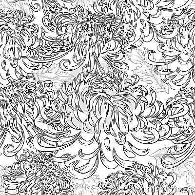 Seamless pattern Japanese chrysanthemum Vector Illustration