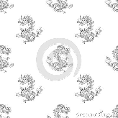 Seamless pattern with Japanese dragons. Outline vector illustration Vector Illustration