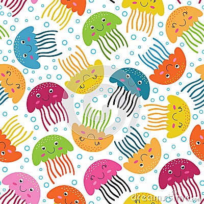 Seamless pattern with jellyfish Vector Illustration