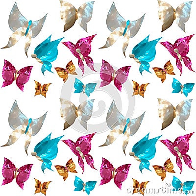 Seamless pattern with jewelry butterflies of gems, mother of pea Vector Illustration