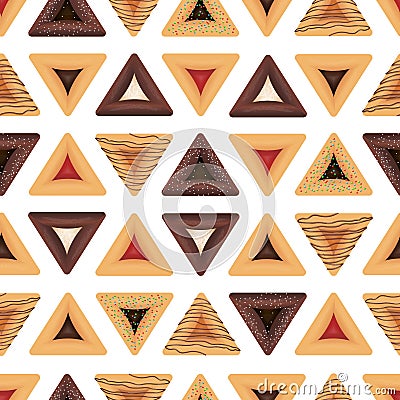 Seamless pattern for jewish holiday Purim. Haman ears traditional cookies Vector Illustration