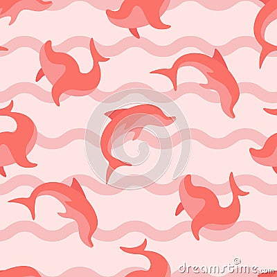 Seamless pattern with jumping dolphins. Set. Vector illustration Vector Illustration