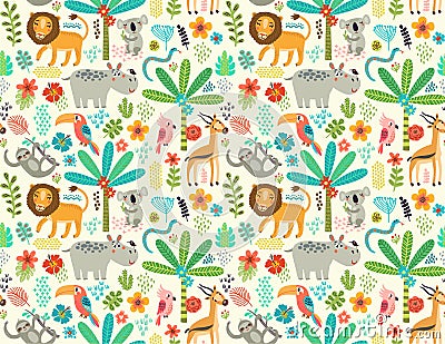 Seamless pattern with jungle animals Vector Illustration