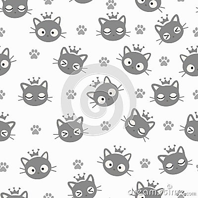 Seamless Pattern Kawaii Cats Vector Illustration