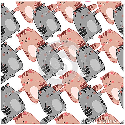 Seamless pattern kawaii cats hold each ather Vector Illustration