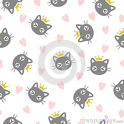 Seamless Pattern Kawaii Cats Vector Illustration