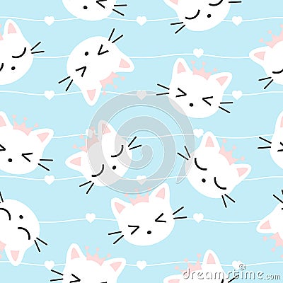 Seamless Pattern Kawaii Cats Vector Illustration