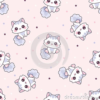 Seamless pattern with kawaii cats. Vector illustration Vector Illustration