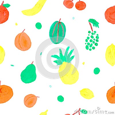 Seamless pattern with kids drawn fruit Cartoon Illustration