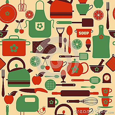 Seamless pattern kitchen tools. Vector Illustration