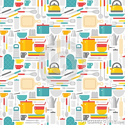 Seamless pattern with kitchen tools vector illustration. Vector Illustration