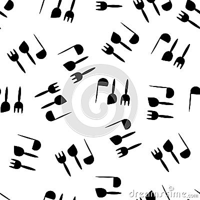 Seamless pattern for kitchen utensils, ladles, forks . Cooking, eating. Hand-drawn background for kitchen fabric, textile design, Stock Photo