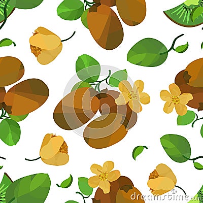 Seamless pattern kiwi and flower Vector Illustration