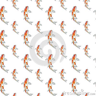 Seamless pattern of koi fish. Hand drawing sketch on white background. Watercolor illustration Cartoon Illustration