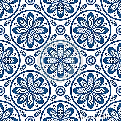 Seamless pattern in lace style. Trendy classic blue elements on a white background. Vector Illustration