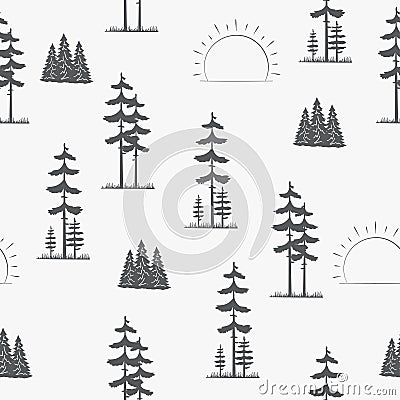 Seamless pattern. Landscape with pine trees Vector Illustration