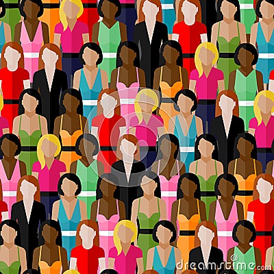 Seamless pattern with a large group of girls and women. Vector Illustration