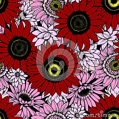 seamless pattern of large multicolored graphic flowers, texture Stock Photo