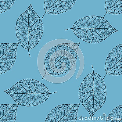 Seamless pattern - leaves on the blue background Vector Illustration