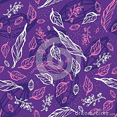 Seamless pattern with leaves and branches. Floral ornament. Vector Illustration