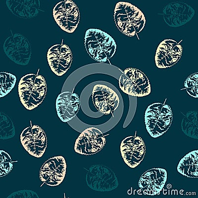 Seamless pattern with leaves on dark blue background Vector Illustration