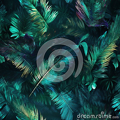 seamless pattern of leaves and feathers, generated by artificial intelligence Stock Photo