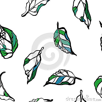 Seamless pattern with leaves. Floral ornament. White background. Vector Illustration