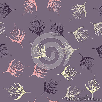 Seamless pattern with leaves on light purple background Vector Illustration