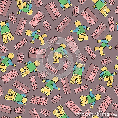 Seamless pattern with lego characters and lego blocks Stock Photo