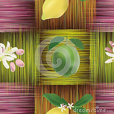 Seamless pattern with lemon, lime,flowers Vector Illustration