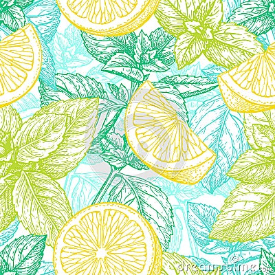 Seamless pattern with lemon and mint. Vector Illustration