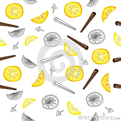 Seamless pattern of lemon slices Stock Photo