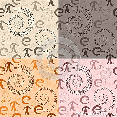 Seamless pattern of letters e and Pi in the form spirals Vector Illustration
